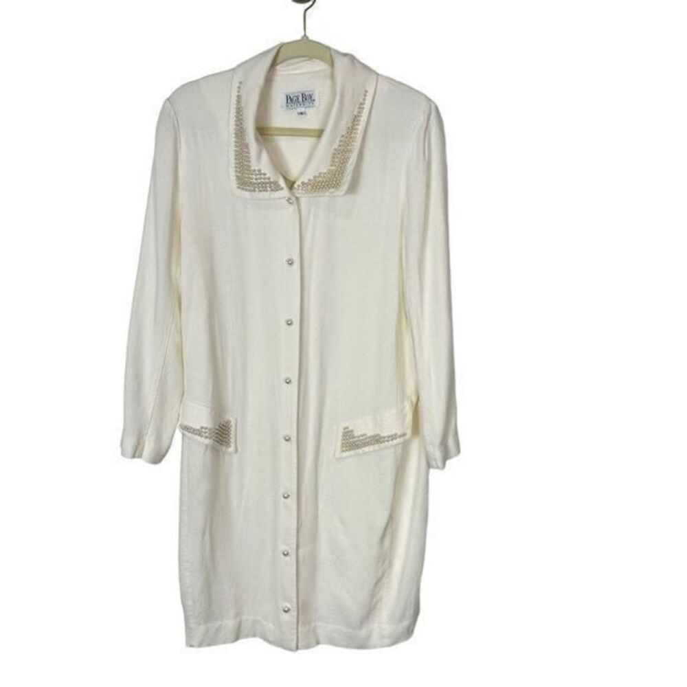 Women’s Vintage Maternity Pearl Button Long Ivory Blazer Jacket Page Boy Coat S